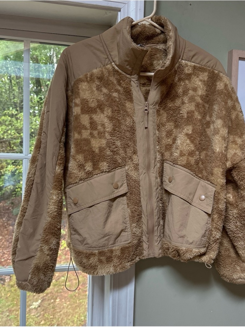 JoyLab Tan Faux Fur Teddy Jacket with Utility Pockets